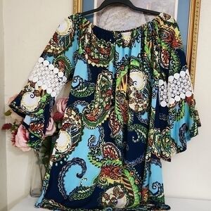 Boutique Bohemian Tunic Pinwheel Sleeve Lace Casual Park Party